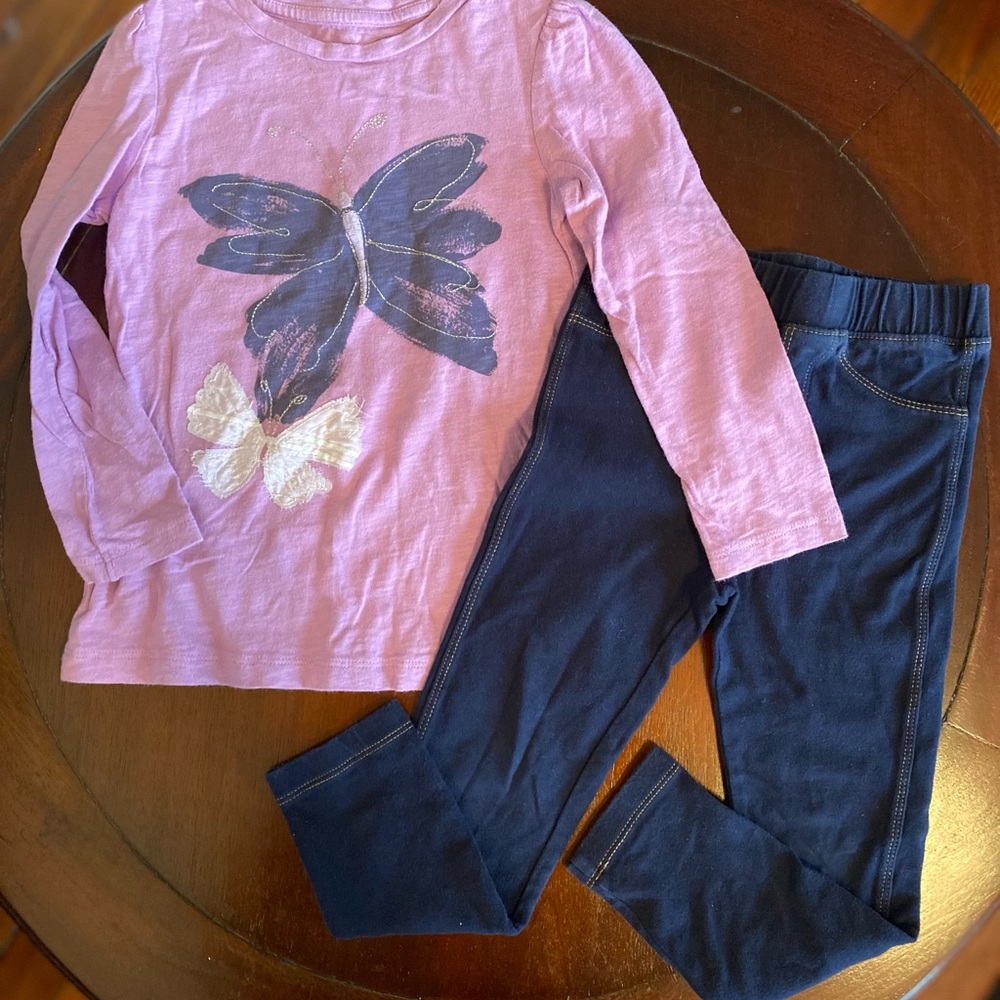 Gap Outfit purple long sleeve butterfly shirt pull on jeans size 4T